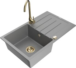 MEXEN/S - Bruno granitový dřez s odkapávačem včetně baterie Telma, šedá (6513-71-670200-50)
