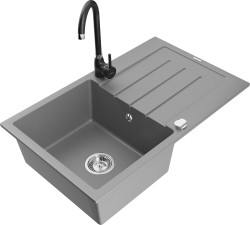 MEXEN/S - Bruno granitový dřez s odkapávačem včetně baterie Telma, šedá (6513-71-670200-70)