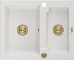 MEXEN/S - Carlos granitový dřez 1.5 582x475 mm, bílá, + zlatý sifon (6518581500-20-G)