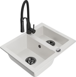 MEXEN/S - Carlos granitový dřez 1.5 včetně baterie Aster, bílá (6518-20-73450-70-B)
