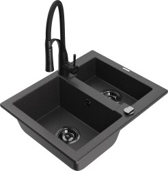 MEXEN/S - Carlos granitový dřez 1.5 včetně baterie Aster, černá kropenatá (6518-76-73450-70-B)