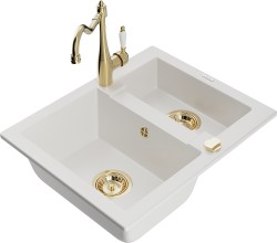 MEXEN/S - Carlos granitový dřez 1.5 včetně baterie Carla, bílá (6518-20-670700-50)