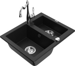MEXEN/S - Carlos granitový dřez 1.5 včetně baterie Carla, černá (6518-77-670700-00)