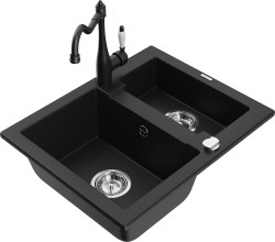 MEXEN/S - Carlos granitový dřez 1.5 včetně baterie Carla, černá (6518-77-670700-70)