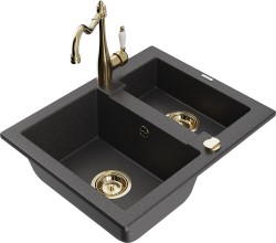 MEXEN/S - Carlos granitový dřez 1.5 včetně baterie Carla, černá kropenatá (6518-76-670700-50)