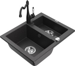 MEXEN/S - Carlos granitový dřez 1.5 včetně baterie Carla, černá kropenatá (6518-76-670700-70)
