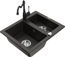 MEXEN/S - Carlos granitový dřez 1.5 včetně baterie Carla, černá/zlatá metalik (6518-75-670700-70)