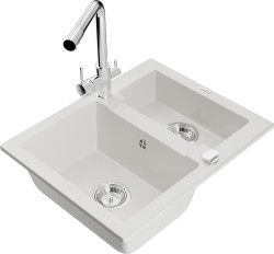 MEXEN/S - Carlos granitový dřez 1.5 včetně baterie Duero, bílá (6518-20-671600-00)