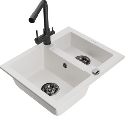 MEXEN/S - Carlos granitový dřez 1.5 včetně baterie Duero, bílá (6518-20-671600-70)