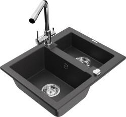 MEXEN/S - Carlos granitový dřez 1.5 včetně baterie Duero, černá kropenatá (6518-76-671600-00)
