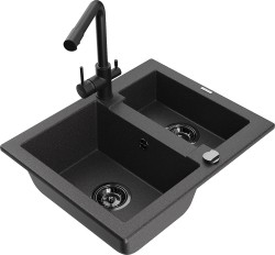 MEXEN/S - Carlos granitový dřez 1.5 včetně baterie Duero, černá kropenatá (6518-76-671600-70-B)
