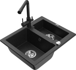 MEXEN/S - Carlos granitový dřez 1.5 včetně baterie Duero, černá/stříbrná metalik (6518-73-671600-70)
