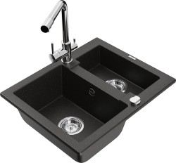 MEXEN/S - Carlos granitový dřez 1.5 včetně baterie Duero, černá/zlatá metalik (6518-75-671600-00)