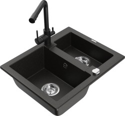 MEXEN/S - Carlos granitový dřez 1.5 včetně baterie Duero, černá/zlatá metalik (6518-75-671600-70)