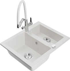 MEXEN/S - Carlos granitový dřez 1.5 včetně baterie Duo, bílá (6518-20-671701-02)