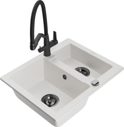 MEXEN/S - Carlos granitový dřez 1.5 včetně baterie Duo, bílá (6518-20-671701-70-B)
