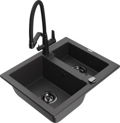 MEXEN/S - Carlos granitový dřez 1.5 včetně baterie Duo, černá kropenatá (6518-76-671701-70-B)
