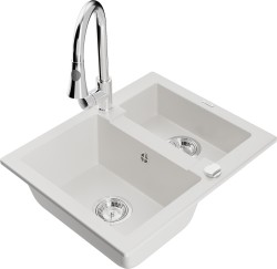 MEXEN/S - Carlos granitový dřez 1.5 včetně baterie Elia, bílá (6518-20-670101-00)