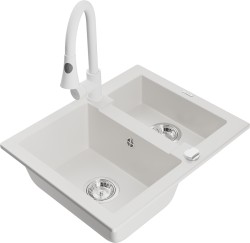 MEXEN/S - Carlos granitový dřez 1.5 včetně baterie Elia, bílá (6518-20-670101-20)
