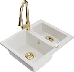 MEXEN/S - Carlos granitový dřez 1.5 včetně baterie Elia, bílá (6518-20-670101-50)