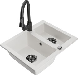 MEXEN/S - Carlos granitový dřez 1.5 včetně baterie Elia, bílá (6518-20-670101-70)