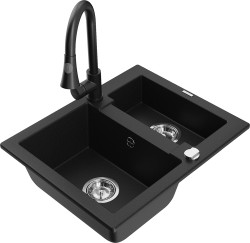 MEXEN/S - Carlos granitový dřez 1.5 včetně baterie Elia, černá (6518-77-670101-70)