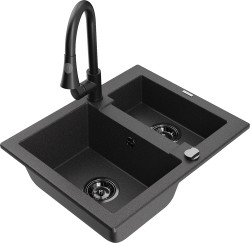 MEXEN/S - Carlos granitový dřez 1.5 včetně baterie Elia, černá kropenatá (6518-76-670101-70-B)