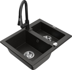 MEXEN/S - Carlos granitový dřez 1.5 včetně baterie Elia, černá/zlatá metalik (6518-75-670101-70)