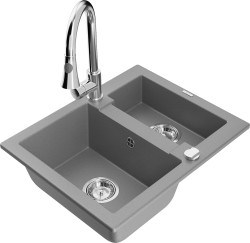 MEXEN/S - Carlos granitový dřez 1.5 včetně baterie Elia, šedá (6518-71-670101-00)
