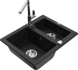 MEXEN/S - Carlos granitový dřez 1.5 včetně baterie Flora, černá (6518-77-670401-00)