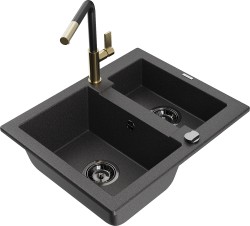 MEXEN/S - Carlos granitový dřez 1.5 včetně baterie Flora, černá kropenatá (6518-76-670401-57-B)