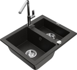 MEXEN/S - Carlos granitový dřez 1.5 včetně baterie Flora, černá/zlatá metalik (6518-75-670401-00)