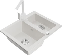 MEXEN/S - Carlos granitový dřez 1.5 včetně baterie Rita, bílá (6518-20-670300-20)