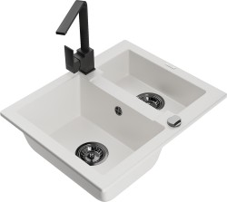MEXEN/S - Carlos granitový dřez 1.5 včetně baterie Rita, bílá (6518-20-670300-70)