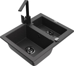 MEXEN/S - Carlos granitový dřez 1.5 včetně baterie Rita, černá kropenatá (6518-76-670300-70-B)