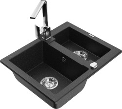 MEXEN/S - Carlos granitový dřez 1.5 včetně baterie Rita, černá/stříbrná metalik (6518-73-670300-00)