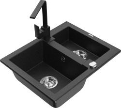 MEXEN/S - Carlos granitový dřez 1.5 včetně baterie Rita, černá/stříbrná metalik (6518-73-670300-70)