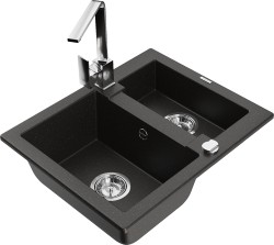 MEXEN/S - Carlos granitový dřez 1.5 včetně baterie Rita, černá/zlatá metalik (6518-75-670300-00)