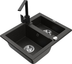 MEXEN/S - Carlos granitový dřez 1.5 včetně baterie Rita, černá/zlatá metalik (6518-75-670300-70)