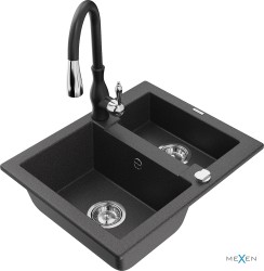 MEXEN/S - Carlos granitový dřez 1.5 včetně baterie Savita, černá kropenatá (6518-76-672601-70)