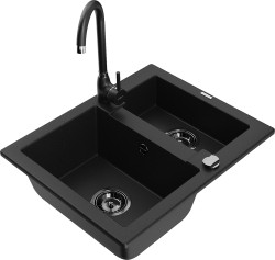 MEXEN/S - Carlos granitový dřez 1.5 včetně baterie Telma, černá (6518-77-670200-70-B)