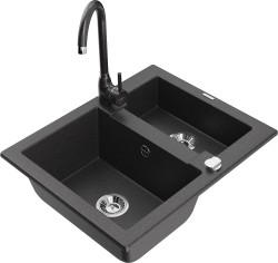 MEXEN/S - Carlos granitový dřez 1.5 včetně baterie Telma, černá kropanatá (6518-76-670200-76)