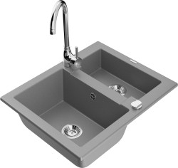 MEXEN/S - Carlos granitový dřez 1.5 včetně baterie Telma, šedá (6518-71-670200-00)