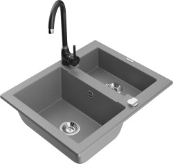 MEXEN/S - Carlos granitový dřez 1.5 včetně baterie Telma, šedá (6518-71-670200-70)