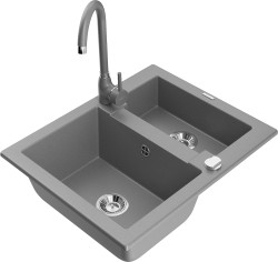 MEXEN/S - Carlos granitový dřez 1.5 včetně baterie Telma, šedá (6518-71-670200-71)