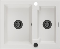 MEXEN/S - Carlos s granitový dřez 1.5 582 x 475 mm, bílá, + černý sifon (6518581500-20-B)
