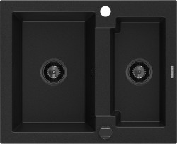MEXEN/S - Carlos s granitový dřez 1.5 582 x 475 mm, černá, + černý sifon (6518581500-77-B)
