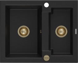 MEXEN/S - Carlos s granitový dřez 1.5 582 x 475 mm, černá, + zlatý sifon (6518581500-77-G)
