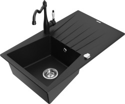 MEXEN/S - Cesar granitový dřez 1-miska s odkapávačem včetně baterie Carla, černá (6514-77-670700-70)