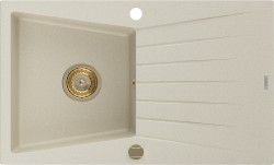 MEXEN/S - Cesar granitový dřez 1 s odkapávačem 775x470 mm, béžová,+ zlatý sifon (6514771010-69-G)